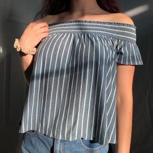 NWOT ae blue and white off the shoulder top